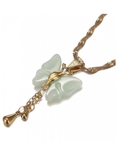 Jade Stone Butterfly Pendant Necklace Birthday Wedding Party Accessories light green $8.84 Necklaces