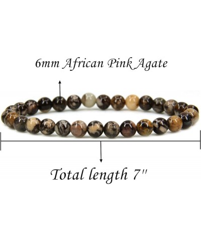 Natural Gemstone 6mm Round Beads Stretch Bracelet 7 Inch African Pink Agate $7.79 Bracelets