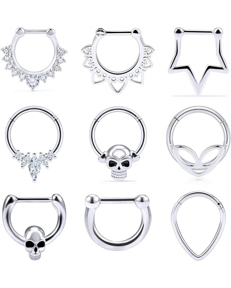 16G Septum Rings Piercing Jewelry Skull Septum Jewelry CZ Clicker Ring Stainless Steel Septum Hinged Segment Nose Rings Hoop ...