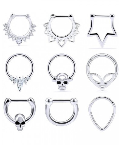 16G Septum Rings Piercing Jewelry Skull Septum Jewelry CZ Clicker Ring Stainless Steel Septum Hinged Segment Nose Rings Hoop ...