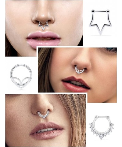 16G Septum Rings Piercing Jewelry Skull Septum Jewelry CZ Clicker Ring Stainless Steel Septum Hinged Segment Nose Rings Hoop ...