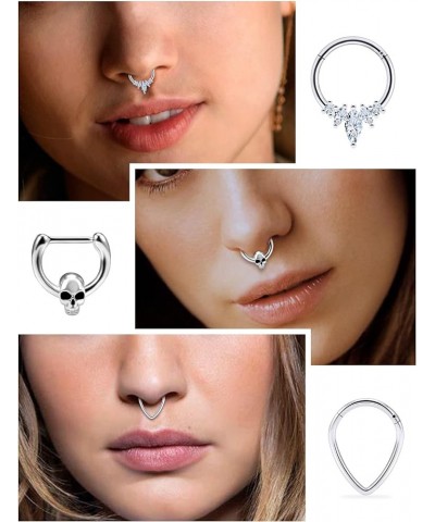 16G Septum Rings Piercing Jewelry Skull Septum Jewelry CZ Clicker Ring Stainless Steel Septum Hinged Segment Nose Rings Hoop ...