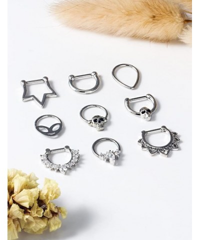 16G Septum Rings Piercing Jewelry Skull Septum Jewelry CZ Clicker Ring Stainless Steel Septum Hinged Segment Nose Rings Hoop ...