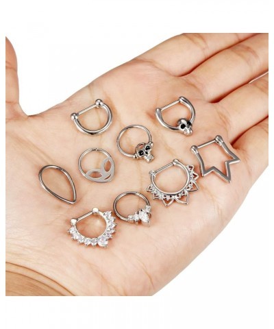 16G Septum Rings Piercing Jewelry Skull Septum Jewelry CZ Clicker Ring Stainless Steel Septum Hinged Segment Nose Rings Hoop ...