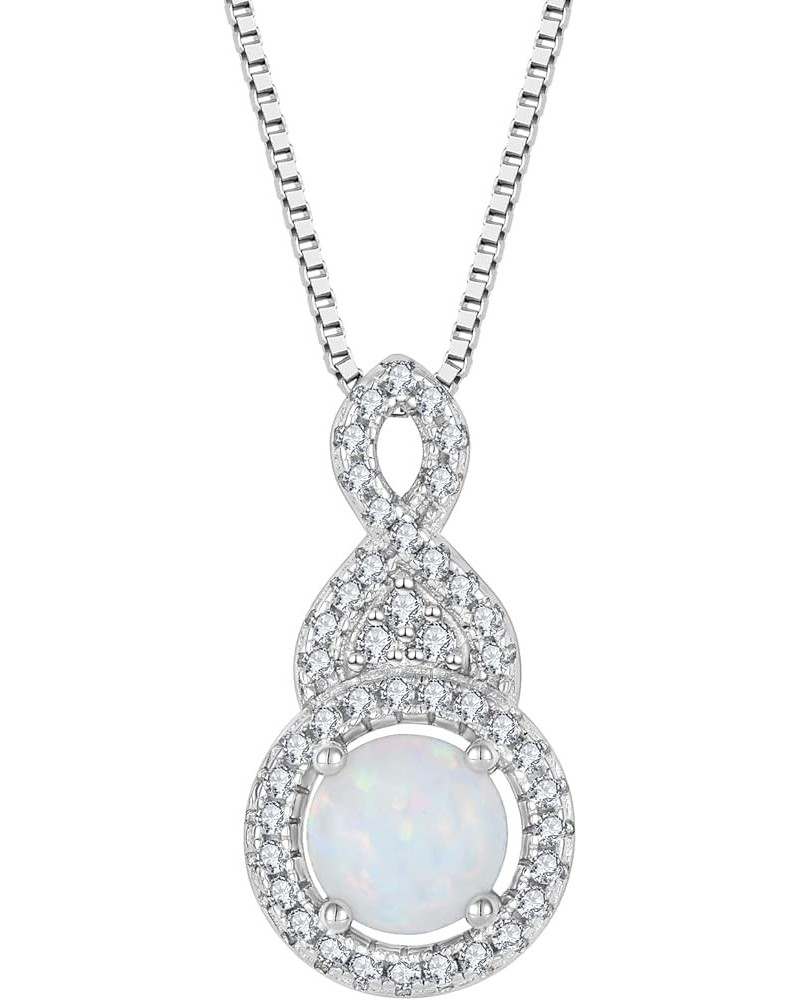 Created Fire Opal Necklace 925 Sterling Silver Pendant with Chain with 5A Cubic Zirconia Jewelry Gift for Women B white opal ...