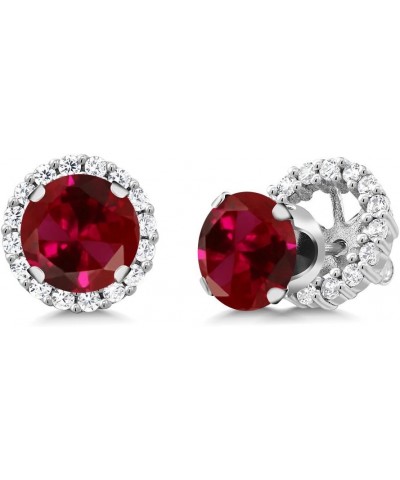 925 Sterling Silver Stud Earrings with Removable Jackets For Women | Gemstone Birthstone | Round 7MM Created Ruby, July $29.0...