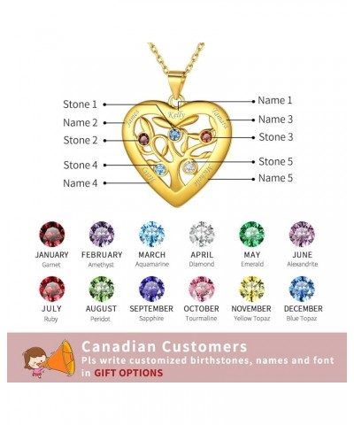 Sterling Silver Personalized Family Tree of Life Mothers Necklace with 2-7 Simulated Birthstones Names Engraved Womens Jewelr...