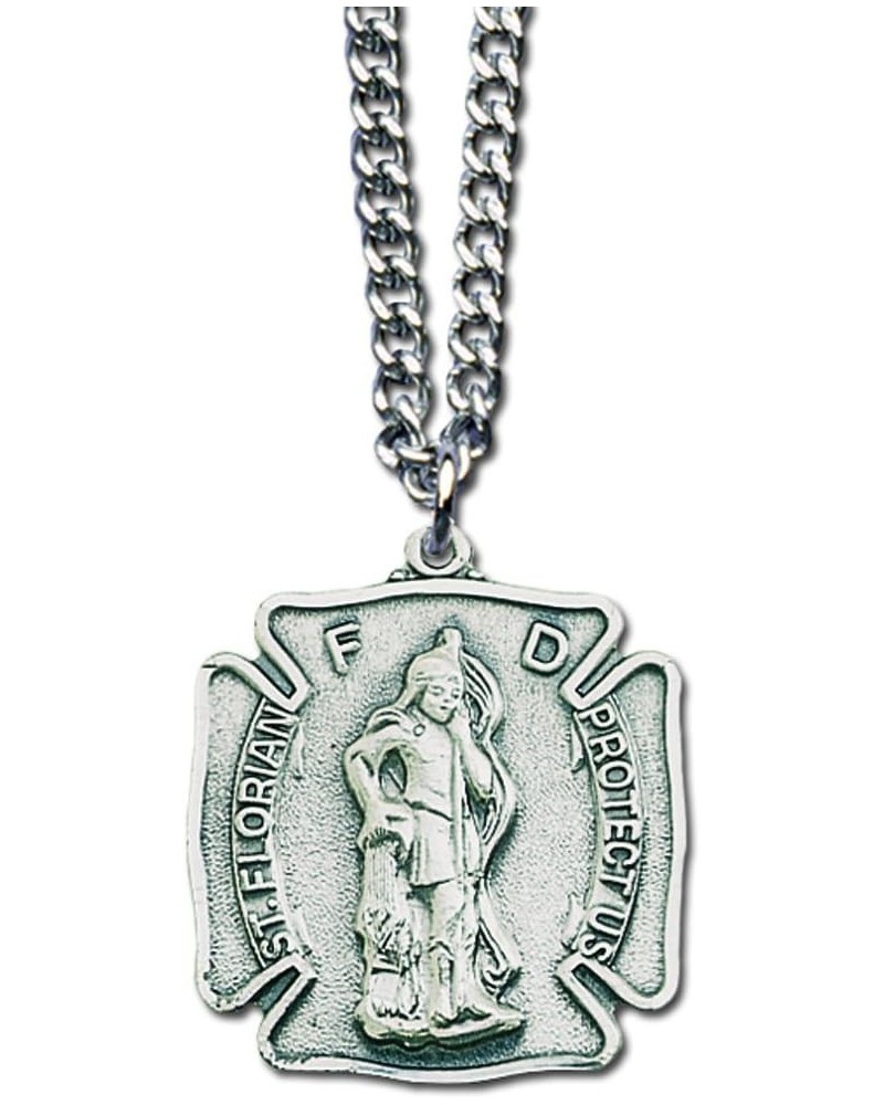 HJ Sherman St Florian Firefighters Service Necklace Badge Shaped with Holy Prayer Card $10.00 Necklaces