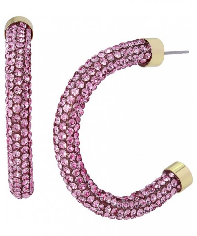 Pave Rope Hoop Earrings One Size Pink $17.03 Earrings