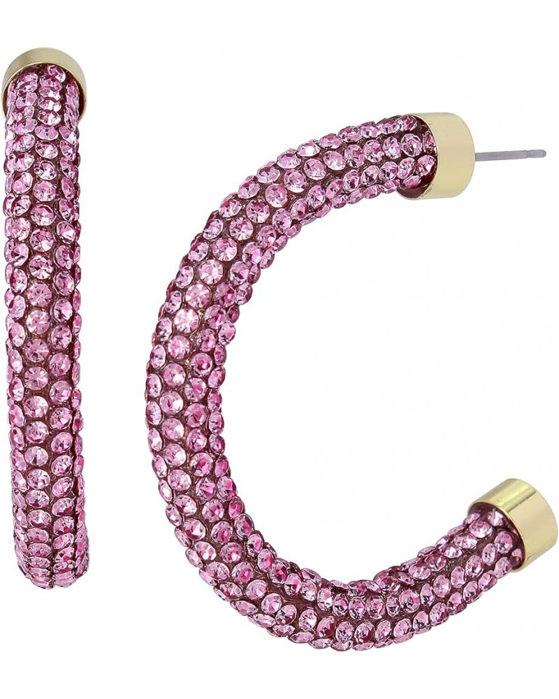 Pave Rope Hoop Earrings One Size Pink $17.03 Earrings