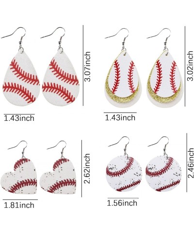 4 Pairs Leather Baseball Earrings for Women Dangling,Sports Earrings for Women Handmade Layered Baseball Drop Dangle Earrings...