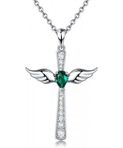 Angel Wing Cross Necklace 925 Sterling Silver Wing Cross Pendant with Birthstone, 5A+ Cubic Zirconia Cross Jewelry for Women ...