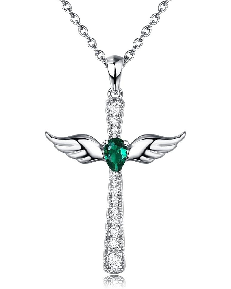 Angel Wing Cross Necklace 925 Sterling Silver Wing Cross Pendant with Birthstone, 5A+ Cubic Zirconia Cross Jewelry for Women ...