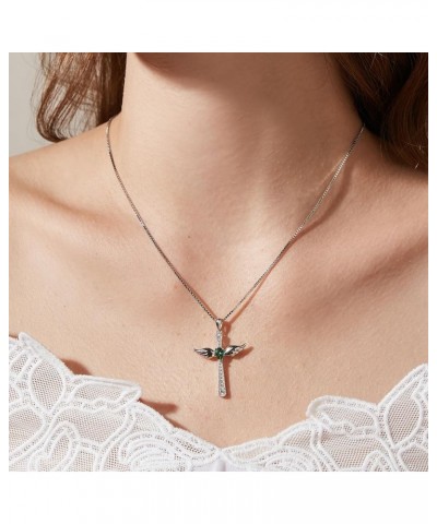 Angel Wing Cross Necklace 925 Sterling Silver Wing Cross Pendant with Birthstone, 5A+ Cubic Zirconia Cross Jewelry for Women ...