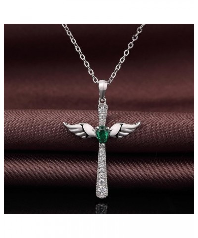 Angel Wing Cross Necklace 925 Sterling Silver Wing Cross Pendant with Birthstone, 5A+ Cubic Zirconia Cross Jewelry for Women ...