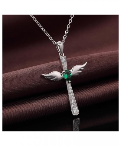 Angel Wing Cross Necklace 925 Sterling Silver Wing Cross Pendant with Birthstone, 5A+ Cubic Zirconia Cross Jewelry for Women ...