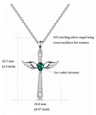 Angel Wing Cross Necklace 925 Sterling Silver Wing Cross Pendant with Birthstone, 5A+ Cubic Zirconia Cross Jewelry for Women ...