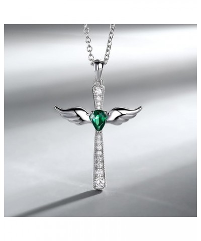 Angel Wing Cross Necklace 925 Sterling Silver Wing Cross Pendant with Birthstone, 5A+ Cubic Zirconia Cross Jewelry for Women ...