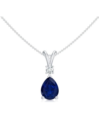 Natural Blue Sapphire Teardrop Pendant Necklace for Women in Sterling Silver / 14K Solid Gold Sterling Silver $120.36 Necklaces