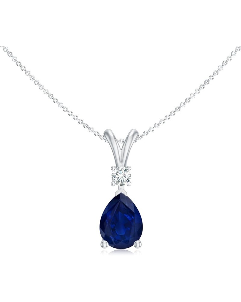 Natural Blue Sapphire Teardrop Pendant Necklace for Women in Sterling Silver / 14K Solid Gold Sterling Silver $120.36 Necklaces