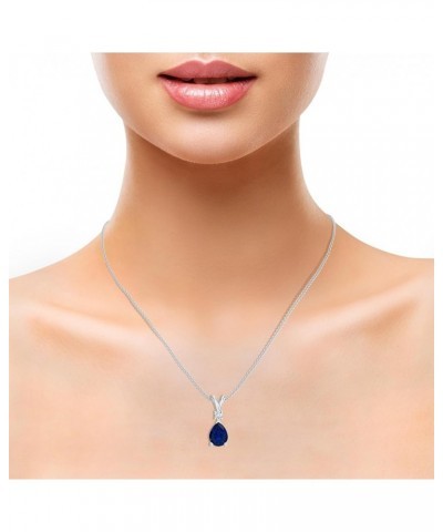 Natural Blue Sapphire Teardrop Pendant Necklace for Women in Sterling Silver / 14K Solid Gold Sterling Silver $120.36 Necklaces