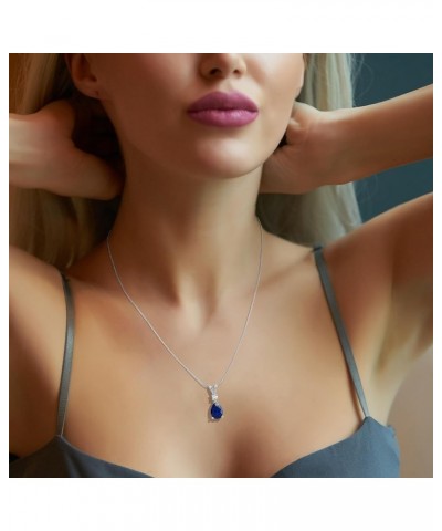 Natural Blue Sapphire Teardrop Pendant Necklace for Women in Sterling Silver / 14K Solid Gold Sterling Silver $120.36 Necklaces