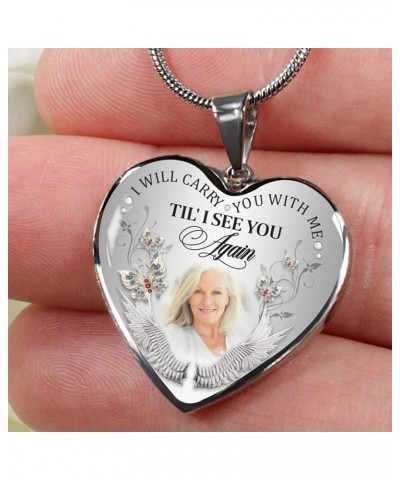 Personalized Photo Memorial Necklace Customized Picture Pendant With Angel Wings Sterling Silver for Women Men I Will Carry Y...