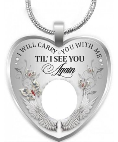 Personalized Photo Memorial Necklace Customized Picture Pendant With Angel Wings Sterling Silver for Women Men I Will Carry Y...