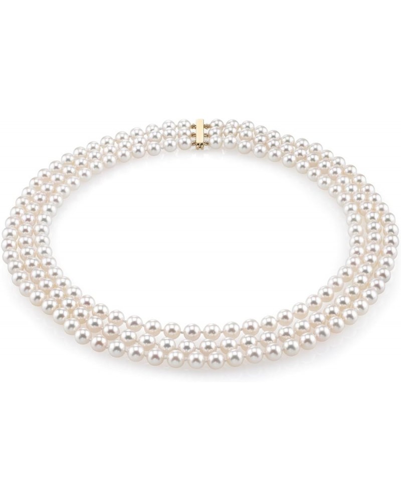 14K Gold AAA Quality Round Genuine White Triple Japanese Akoya Saltwater Cultured Pearl Necklace in 17-18-19" Length for Wome...