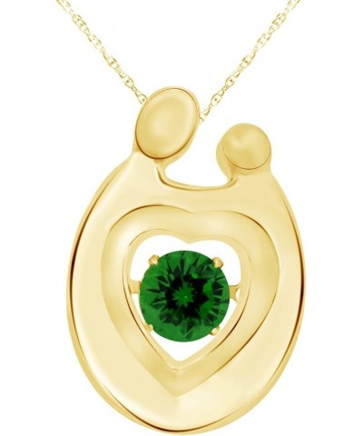 Round Cut Simulated Birthstone Mother and Child Heart Pendant Necklace Jewelry for Women in 14K Gold Over Sterling Silver Alo...