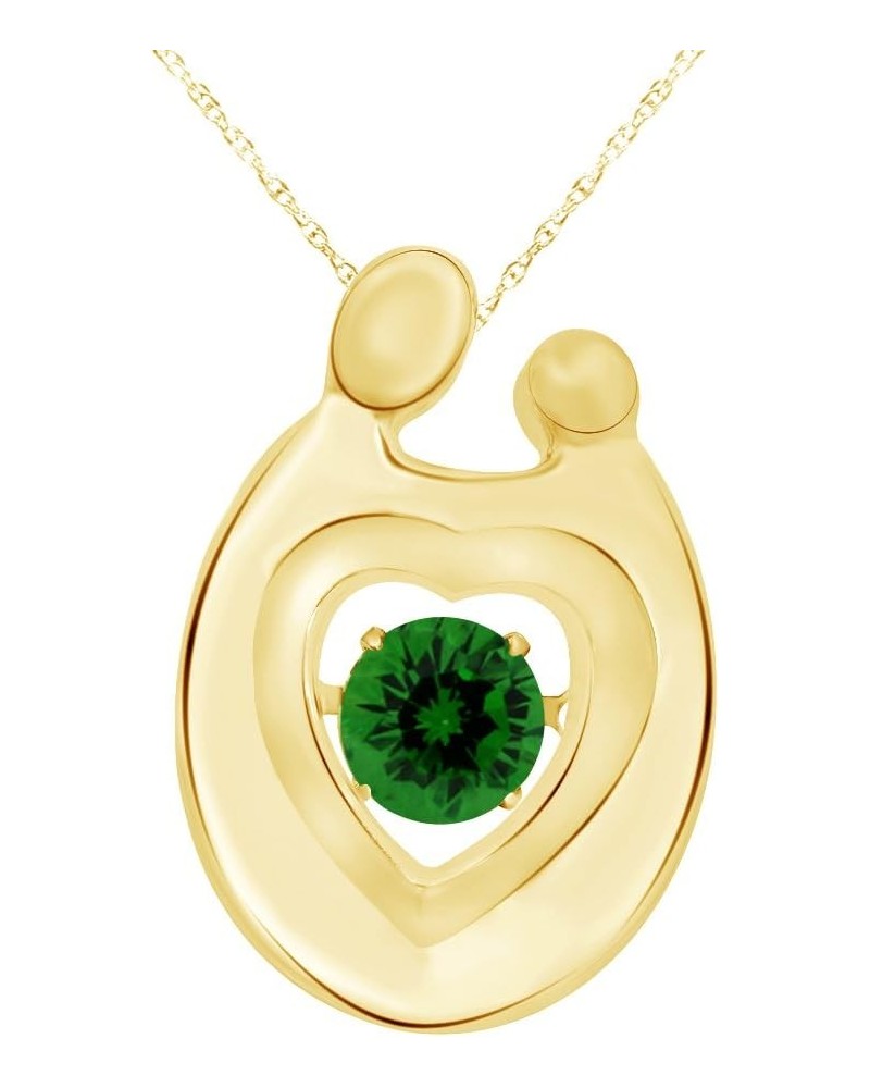 Round Cut Simulated Birthstone Mother and Child Heart Pendant Necklace Jewelry for Women in 14K Gold Over Sterling Silver Alo...