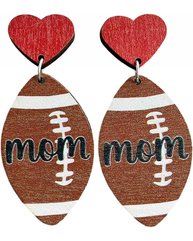 Mother's Day MAMA Wooden Sports Ball Earrings Retro Lightweight Basketball Volleyball Baseball Football Rugby Love Heart Wood...