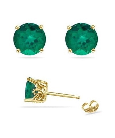 May Birthstone - Lab Created Round Emerald Scroll Stud Earrings in 14K Yellow Gold Availabe in 3mm - 8mm 6mm - 1.30-1.92 Cts ...