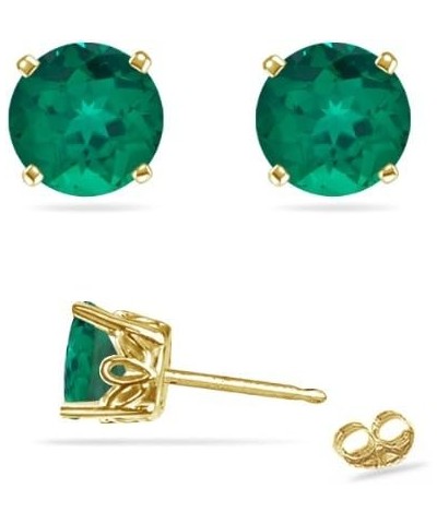 May Birthstone - Lab Created Round Emerald Scroll Stud Earrings in 14K Yellow Gold Availabe in 3mm - 8mm 6mm - 1.30-1.92 Cts ...