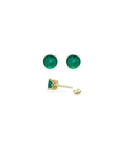 May Birthstone - Lab Created Round Emerald Scroll Stud Earrings in 14K Yellow Gold Availabe in 3mm - 8mm 6mm - 1.30-1.92 Cts ...