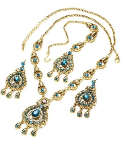 NOVASTORES 3 Pcs/Lot Vintage Bohemian Bridal Jewelry Sets Blue Red Peacock Prestige Necklace Earrings For Women Ethnic Access...