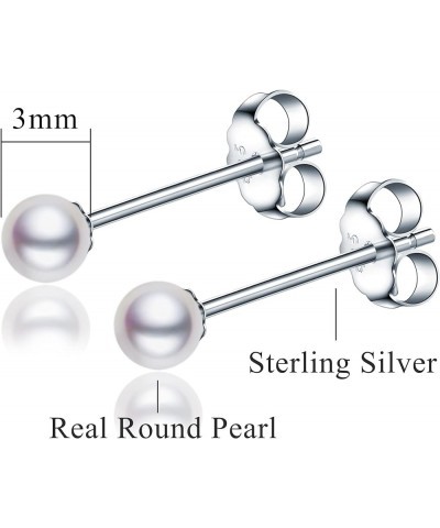 Small Pearl Earrings for Women 925 Sterling Silver Genuine 3mm Tiny Pearl Studs Earrings Mini Freshwater Cultured White Real ...