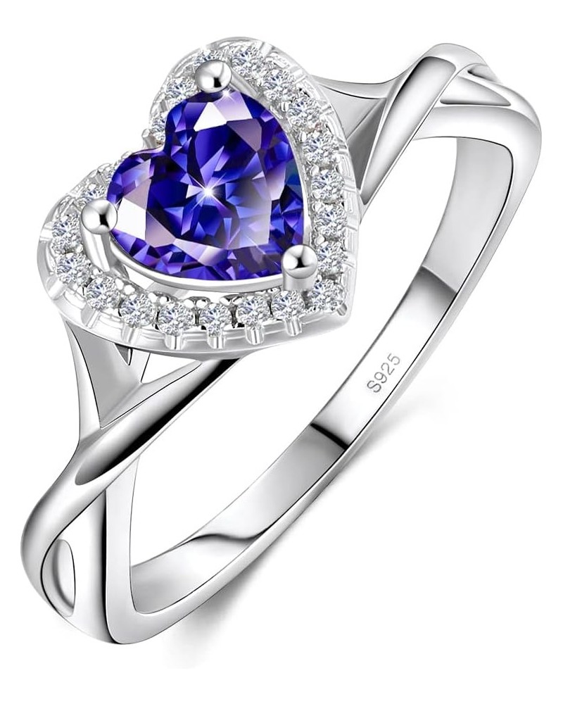 Promise Ring for Her 925 Sterling Silver Created Ruby Blue Sapphire Emerald Diamond Heart Promise Wedding Engagement Ring for...