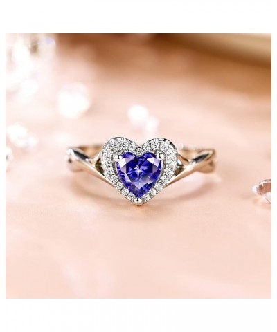 Promise Ring for Her 925 Sterling Silver Created Ruby Blue Sapphire Emerald Diamond Heart Promise Wedding Engagement Ring for...