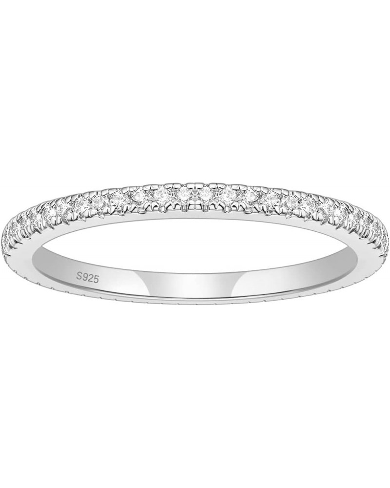 2mm 925 Sterling Silver Wedding Band Cubic Zirconia Full Eternity Stackable Engagement Ring Size 3-13 Silver-Full-Eternity $1...