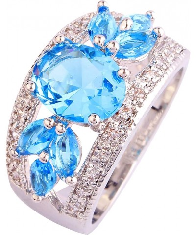 925 Sterling Silver Plated Created Sapphire Quartz&Topaz Cluster Women Band Ring Blue-1 US6 $4.19 Rings