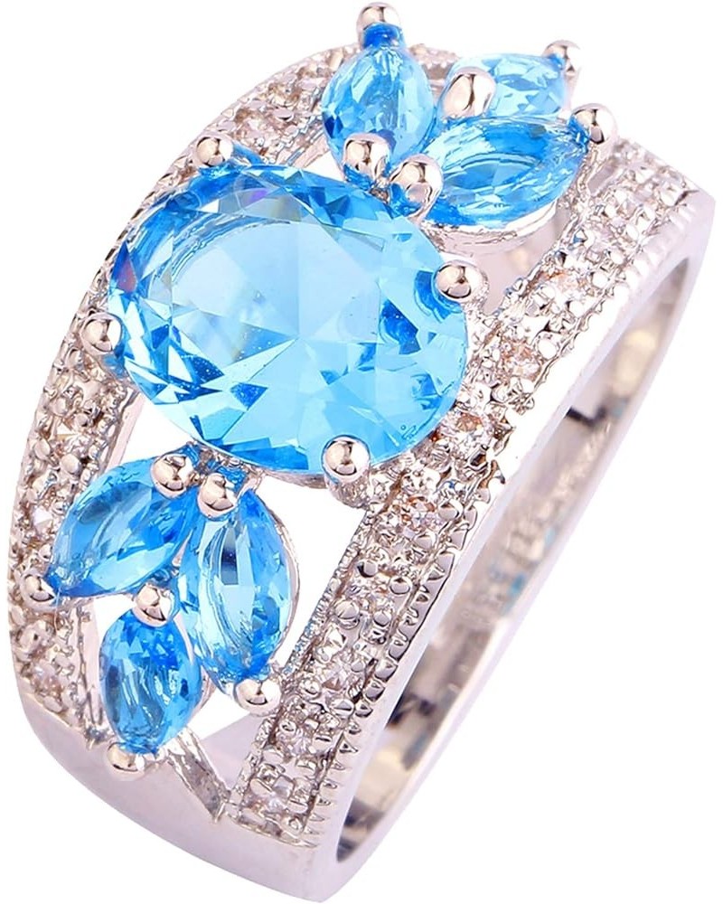 925 Sterling Silver Plated Created Sapphire Quartz&Topaz Cluster Women Band Ring Blue-1 US6 $4.19 Rings