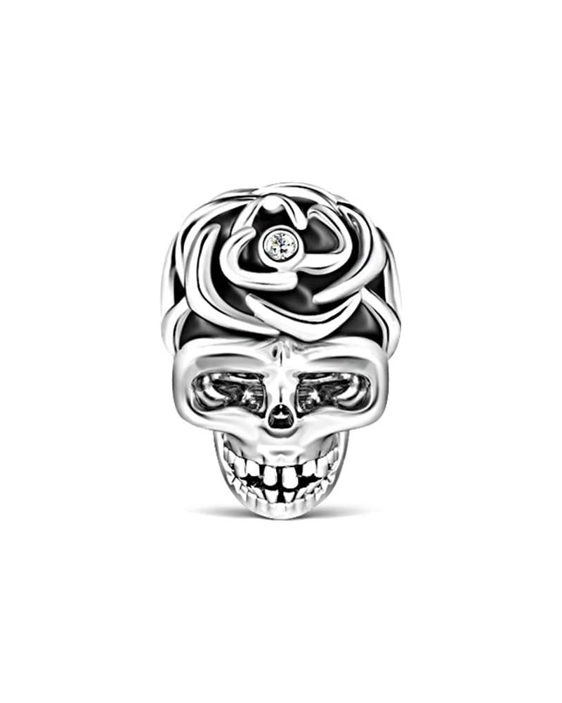 Skull Charms Bead Sterling Silver with Black Red Purple Rose Sweet Romance Charm fit for Bracelet/Necklace Jewelry Gifts for ...