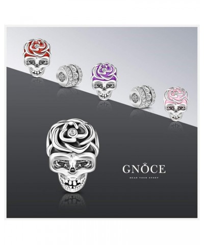 Skull Charms Bead Sterling Silver with Black Red Purple Rose Sweet Romance Charm fit for Bracelet/Necklace Jewelry Gifts for ...