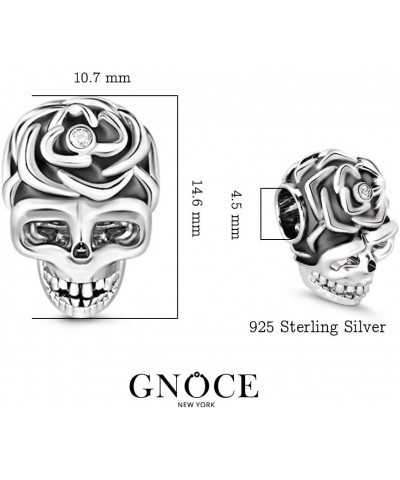 Skull Charms Bead Sterling Silver with Black Red Purple Rose Sweet Romance Charm fit for Bracelet/Necklace Jewelry Gifts for ...