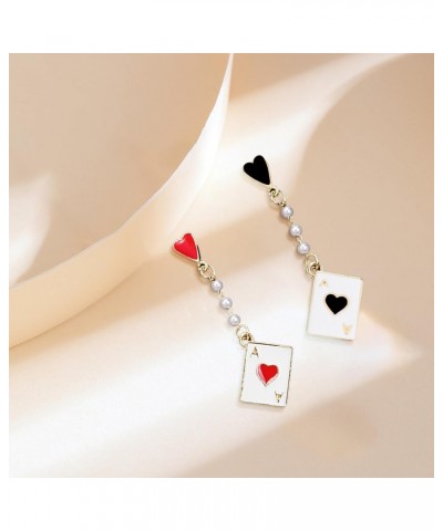 2PCS Unique and Fun Asymmetric Heart Poker and Clock Drop Dangle Earrings Queen of Heart Earring for Women Girls Christmas Bi...