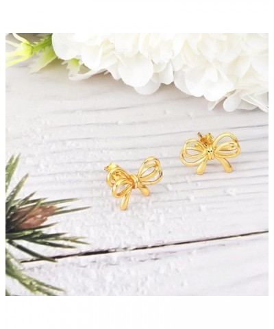 Gold Earrings for Women Girls Teens Little Statement Stud Earrings Cute Tiny Bowknot Jewelry Birthday Christmas Party Prom Gi...