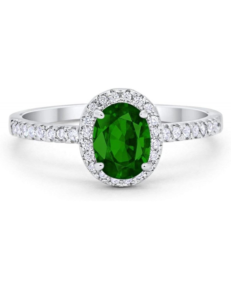 Halo Wedding Engagement Ring 925 Sterling Silver Oval Round Cubic Zirconia Simulated Green Emerald CZ $13.99 Rings