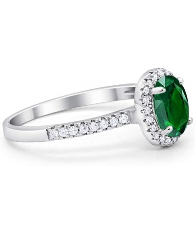 Halo Wedding Engagement Ring 925 Sterling Silver Oval Round Cubic Zirconia Simulated Green Emerald CZ $13.99 Rings