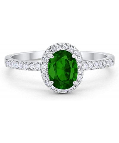 Halo Wedding Engagement Ring 925 Sterling Silver Oval Round Cubic Zirconia Simulated Green Emerald CZ $13.99 Rings